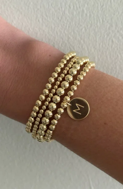 Cuffed By Nano Classic Initial Coin 14k Gold Filled Bead Four Bracelet Stack In Metallic