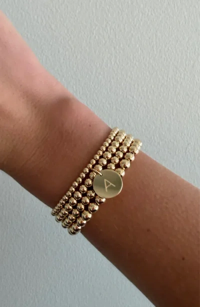 Cuffed By Nano Classic Initial Coin 14k Gold Filled Bead Four Bracelet Stack In Gold