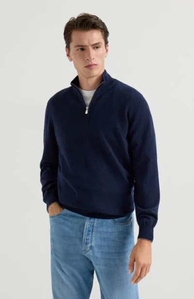 Brunello Cucinelli Cashmere Sweater With Half Zip In Blue