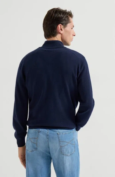 Brunello Cucinelli Cashmere Sweater With Half Zip In Blue