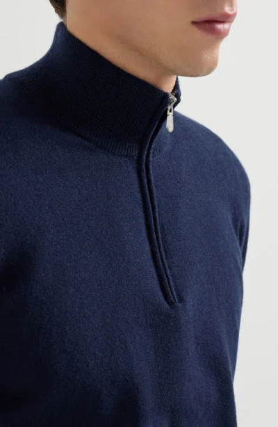 Brunello Cucinelli Cashmere Sweater With Half Zip In Blue