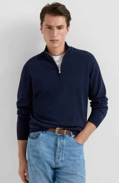 Brunello Cucinelli Cashmere Sweater With Half Zip In Blue