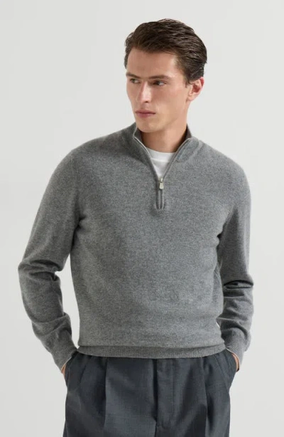 Brunello Cucinelli Cashmere Sweater With Half Zip In Gray