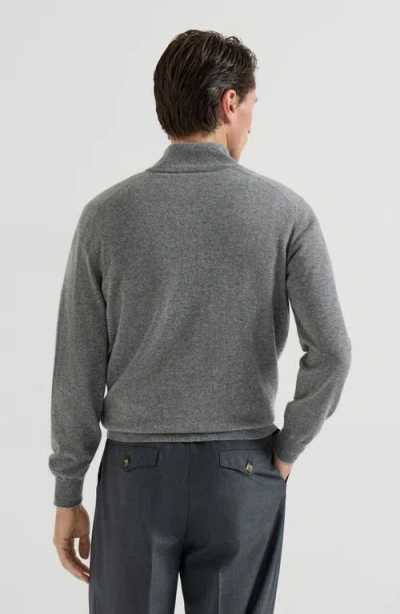 Brunello Cucinelli Cashmere Sweater With Half Zip In Gray