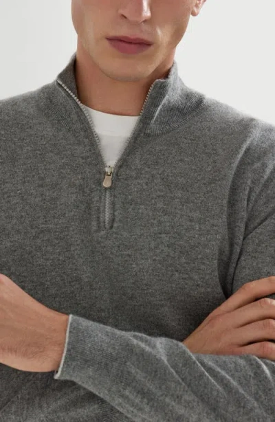 Brunello Cucinelli Cashmere Sweater With Half Zip In Gray