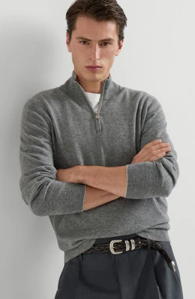 Brunello Cucinelli Cashmere Sweater With Half Zip In Gray