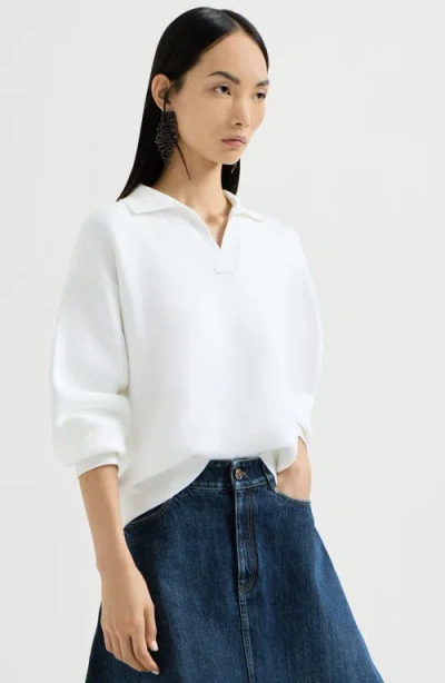 Brunello Cucinelli Double Knit Polo Shirt In White