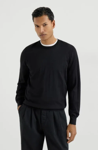 Brunello Cucinelli Cashmere And Silk Lightweight Sweater In Black