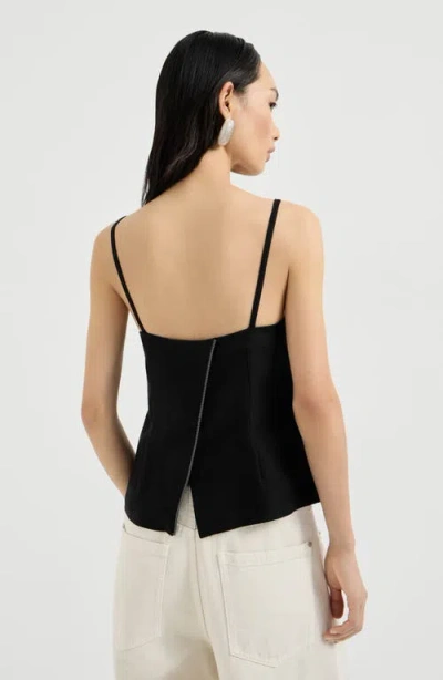 Brunello Cucinelli Fluid Twill Top With Monili In Black