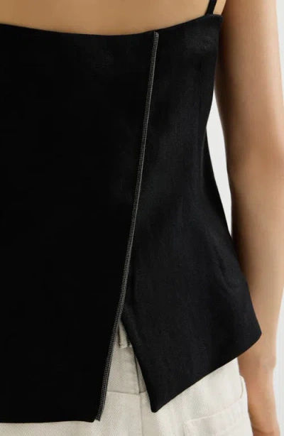 Brunello Cucinelli Fluid Twill Top With Monili In Black