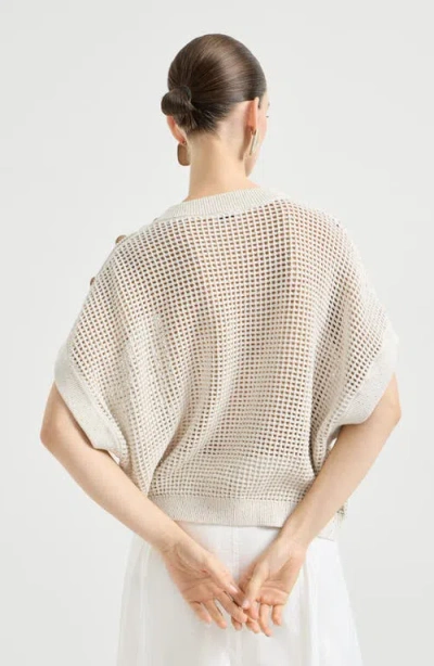 Brunello Cucinelli Buttoned Open-knit Top In Neutral