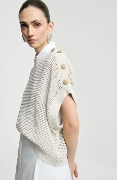 Brunello Cucinelli Buttoned Open-knit Top In Neutral