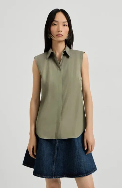 Brunello Cucinelli Poplin Sleeveless Shirt In Green