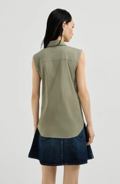 Brunello Cucinelli Poplin Sleeveless Shirt In Green