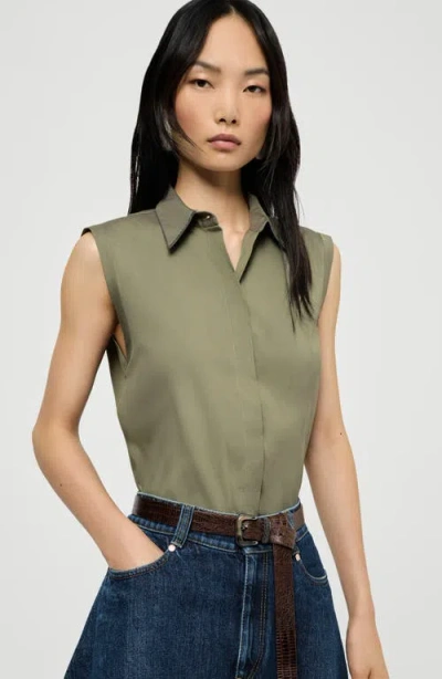 Brunello Cucinelli Poplin Sleeveless Shirt In Green
