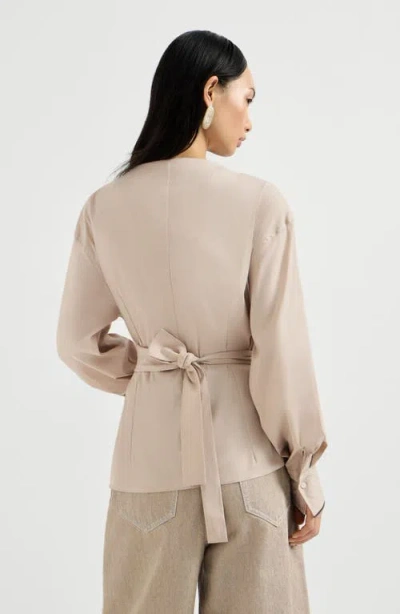 Brunello Cucinelli Stretch Poplin Shirt With Monili In Brown