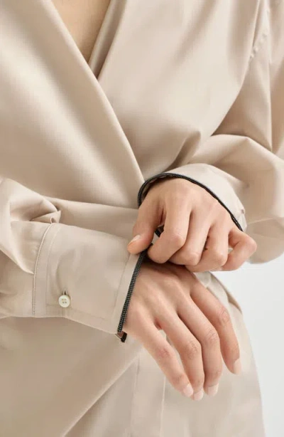 Brunello Cucinelli Stretch Poplin Shirt With Monili In Brown