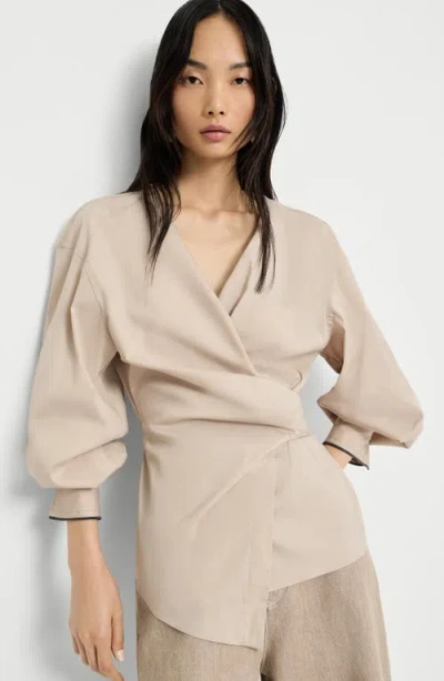 Brunello Cucinelli Stretch Poplin Shirt With Monili In Brown