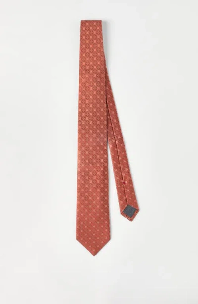 Brunello Cucinelli Silk Tie With Pattern In Orange
