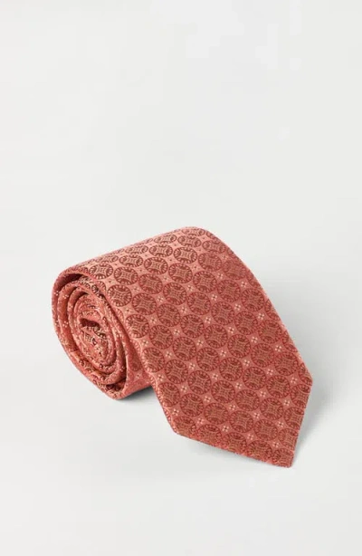 Brunello Cucinelli Silk Tie With Pattern In Orange