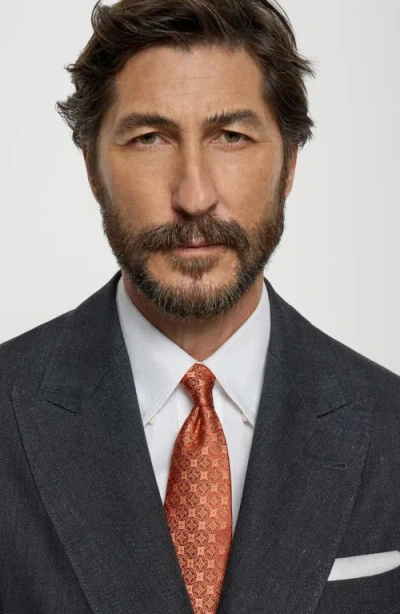 Brunello Cucinelli Silk Tie With Pattern In Orange