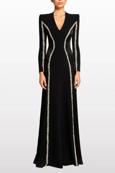 Jenny Packham Ghost Orchid Embellished Long-sleeve Maxi Dress In Black