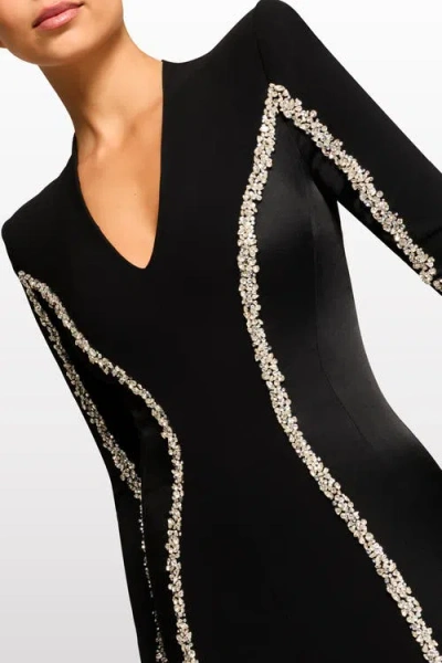 Jenny Packham Ghost Orchid Embellished Long-sleeve Maxi Dress In Black