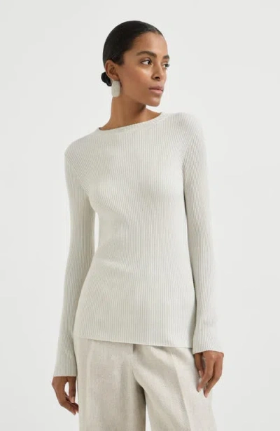 Brunello Cucinelli Cashmere And Silk Sparkling Sweater In White