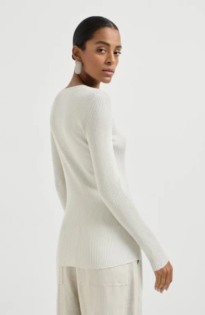 Brunello Cucinelli Cashmere And Silk Sparkling Sweater In White