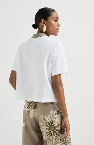 Brunello Cucinelli Polo With Dazzling Knit Collar In White