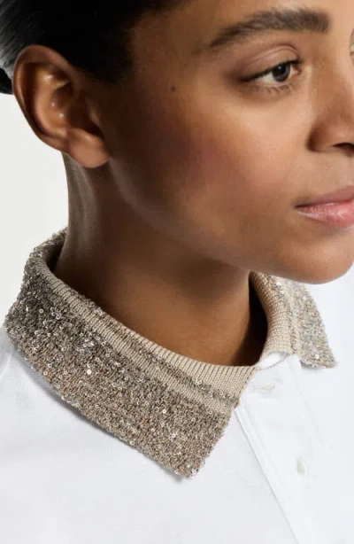 Brunello Cucinelli Polo With Dazzling Knit Collar In White