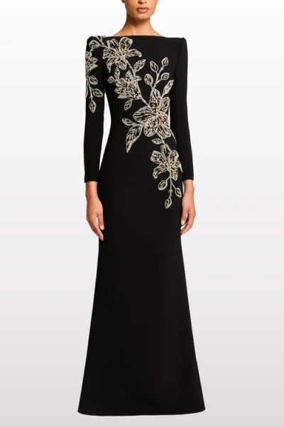 Jenny Packham Slipper Orchid Floral-embellished Maxi Dress In Black