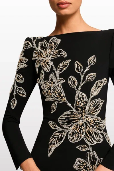 Jenny Packham Slipper Orchid Floral-embellished Maxi Dress In Black