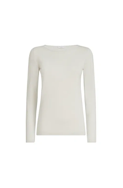 Brunello Cucinelli Cashmere And Silk Sparkling Sweater In White