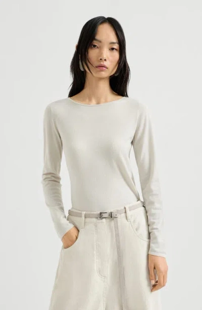 Brunello Cucinelli Cashmere And Silk Sparkling Sweater In White