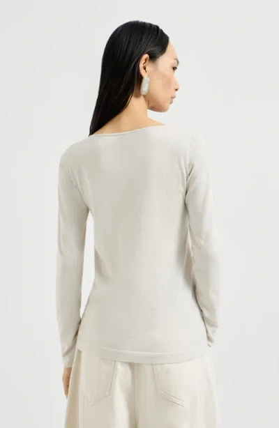 Brunello Cucinelli Cashmere And Silk Sparkling Sweater In White