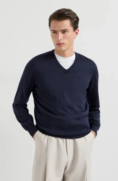 Brunello Cucinelli Cashmere And Silk Lightweight Sweater In Blue