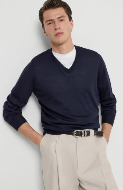 Brunello Cucinelli Cashmere And Silk Lightweight Sweater In Blue