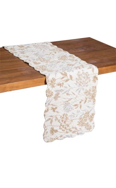 C & F Home C&f Home Carmella Timeless Botanical Fields Quilted Table Runner 14" X 51" In White