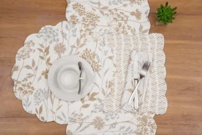 C & F Home C&f Home Carmella Timeless Botanical Fields Quilted Table Runner 14" X 51" In White