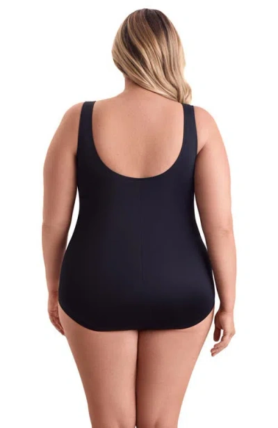 Shapesolver Shirred Front Princess Seam Girl Leg Plus Size One-piece Swimsuit In Multi