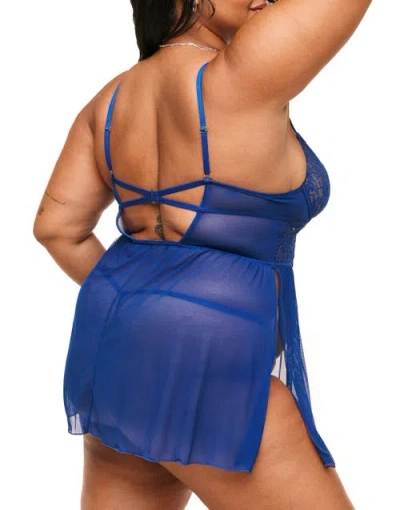 Adore Me Rae Unlined Babydoll & G-string Set Lingerie In Blue