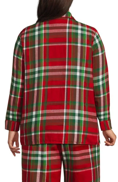 Lands' End Plus Size Long Sleeve Print Flannel Pajama Top In Red