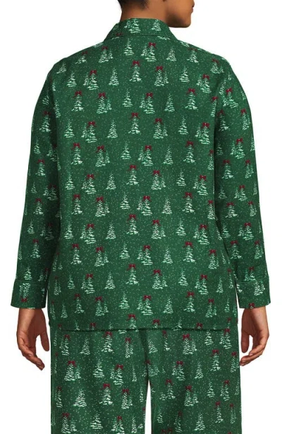 Lands' End Plus Size Long Sleeve Print Flannel Pajama Top In Green