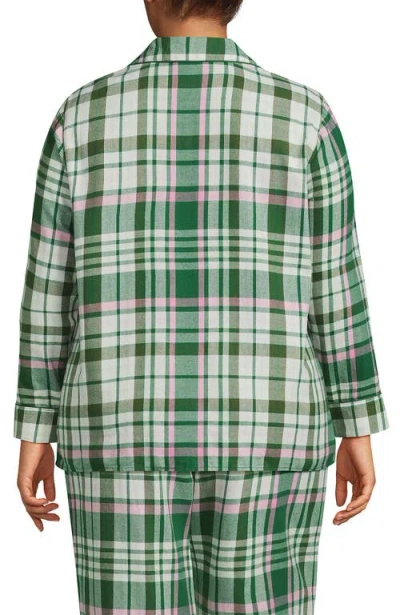 Lands' End Plus Size Long Sleeve Print Flannel Pajama Top In Green