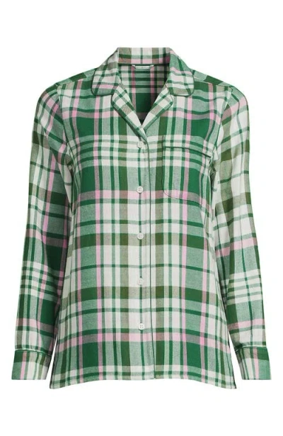 Lands' End Plus Size Long Sleeve Print Flannel Pajama Top In Green
