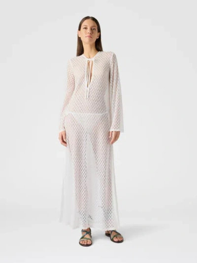 Missoni Long Cover-up Dress In Lamé Viscose With Raschel Workmanship In White