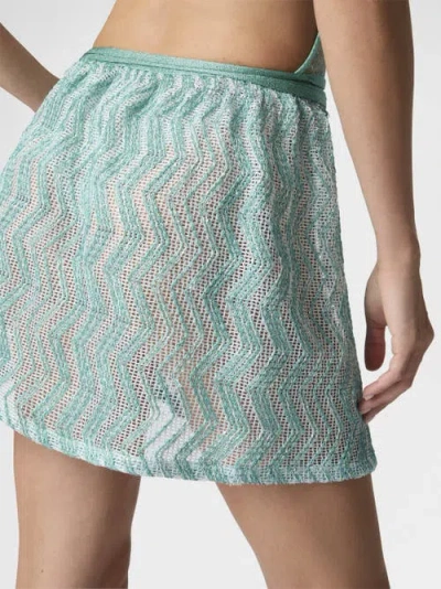 Missoni Zigzag Mesh Pareo Mini Skirt With Sequins In Blue