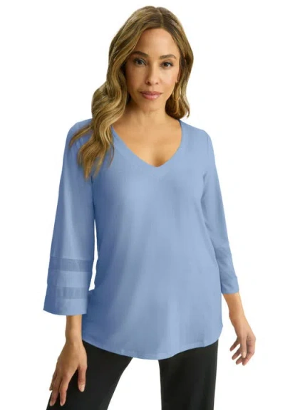 Jessica London Stretch Knit Mesh Inset Sleeve Tunic In Blue