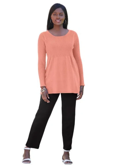 Jessica London Ribbed Baby Doll Tunic Sweater In Pink